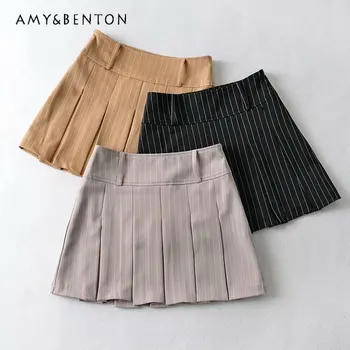Женская новая плиссированная мини-юбка с высокой талией в стиле ретро, уменьшающая возраст, Женская короткая юбка трапециевидной формы