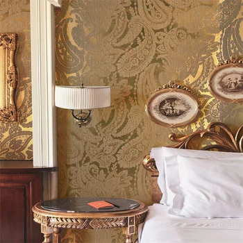 papel de parede Европейские золотые нетканые роскошные позолоченные дамасские обои гостиная ТВ фон обои не самоклеящиеся