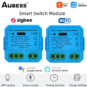 Модуль Tuya WiFi/ZigBee Smart Switch Mini DIY Light Breaker Работает с Alexa Google Home Требуется нейтральный провод Alice Умный дом