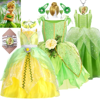 Платье для Косплея для девочек-фей Тинкербелл, Блестящий костюм принцессы, Роскошное платье из тюля для новорожденных и малышей, бальное платье Fantasia Party