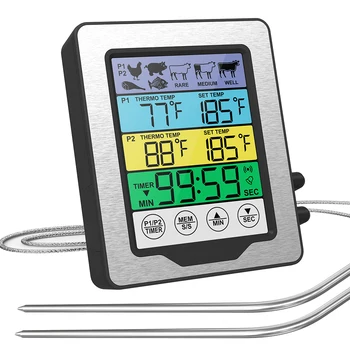 Электронный ЖК-цифровой Термометр для пищевых продуктов, зонд для мяса, сигнализация температуры, Кухонный Таймер для приготовления пищи, Коптильня, гриль, печь для барбекю