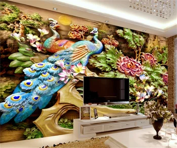 Индивидуальные 3D обои любого размера фреска в королевском стиле Юго-Восточной Азии высокого класса цветок павлина резьба по дереву фоновые обои